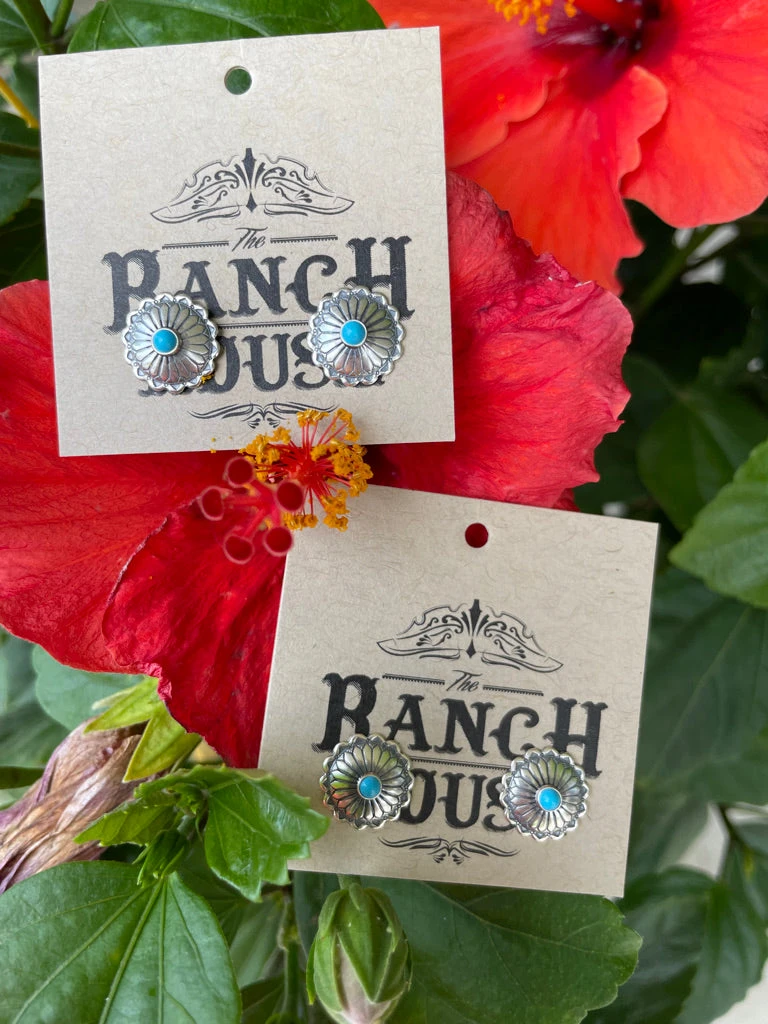 Mini Concho And Turquoise Earrings 1 Mini Concho And Turquoise Earrings