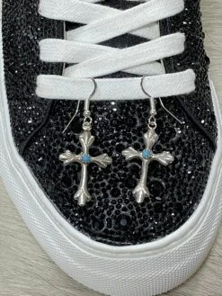 Silver And Turquoise Cross Earrings