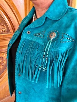 Scully Turquoise Leather Jacket With Fringe And Beading -The Ranch House Sales IMG 8925