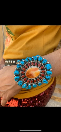 Turquoise And Coral Sunset Cuff Bracelet